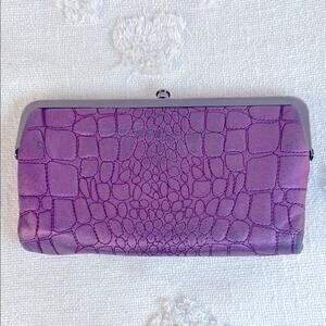 Hobo Vintage Lauren Clutch-Leather Wallet Purple Crocodile-Embossed